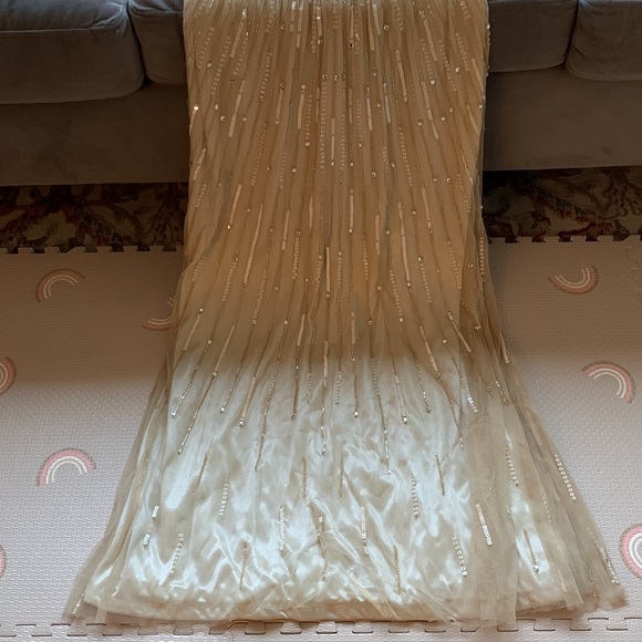 Aidan Mattox Champagne Gold Sunburst Illusion Neckline Gown Dress - Picture 9 of 14